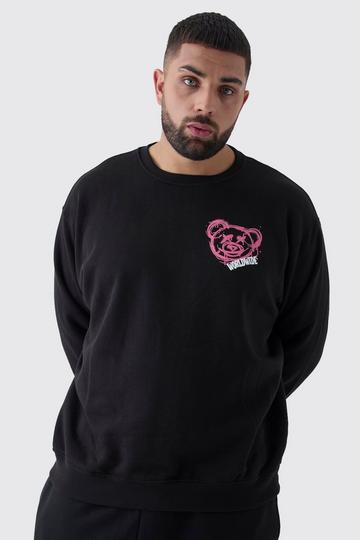 Plus Teddy Back Print Oversized Sweatshirt black