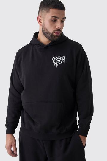 Plus Teddy Puff Print Hoodie black