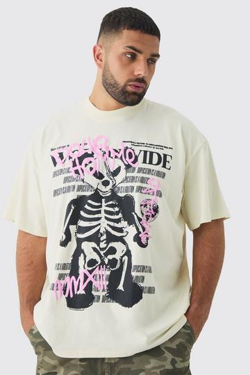 Plus Oversized Teddy Skeleton Graphic Puff Print T-Shirt ecru