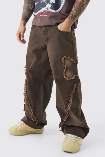 Baggy Rigid Butterfly Applique Denim Jeans brown