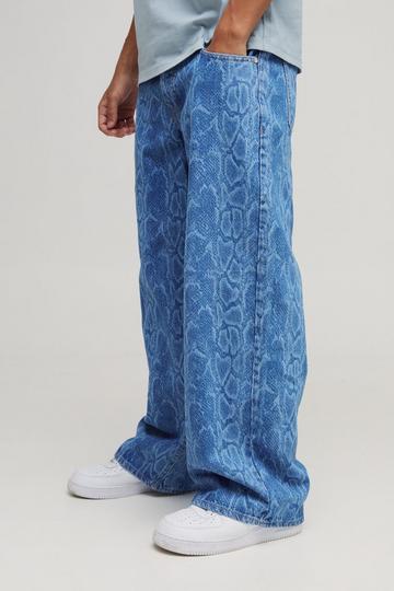 Onbewerkte Baggy Slangenprint Jeans mid blue