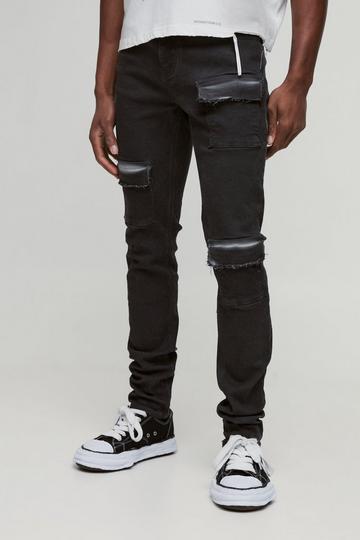 Stretch Stacked Oil Washed Skinny Jeans Met Cargo Zakken washed black