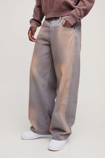 Baggy Rigid Bleached Overdye Denim Jeans grey