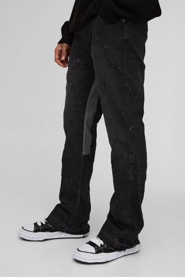 Slim Rigid Flared Distressed Gusset Denim Jeans washed black