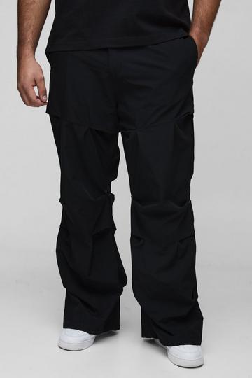 Black Plus Slim Fit Flare Stacked Trouser With Ruched Detail