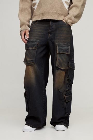 Tall Extreme Baggy Tinted Multi Pocket Cargo Jeans petrol