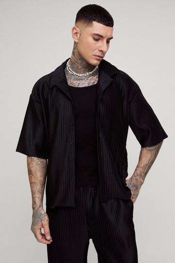 Tall Oversized Boxy Revere Pleated Shirt black