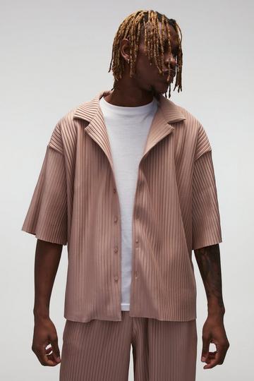 Tall Oversized Boxy Revere Pleated Shirt taupe