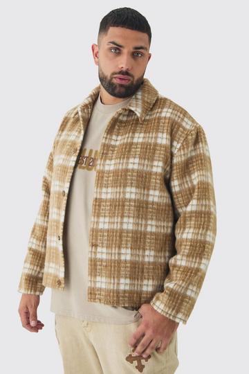 Plus Brushed Check Overshirt taupe