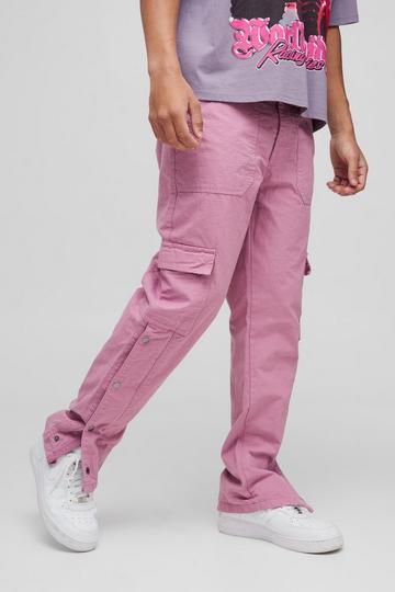 Straight Ripstop Popper Hem Branded Cargo Trousers mauve