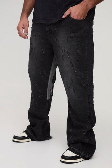 Plus Slim Flared Distressed Gusset Jeans washed black