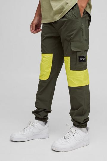 Elasticated Waist Slim Cuffed Water Resistant Cargo Trousers khaki