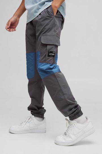 Elasticated Waist Slim Cuffed Water Resistant Cargo Trousers light grey