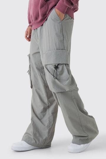 Elasticated Waist Parachute Water Resistant Cargo Trousers light grey