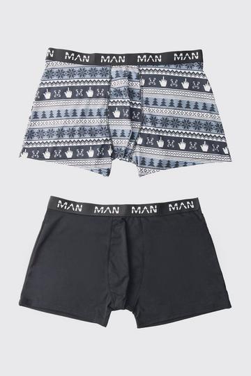 Plus 2 Pack Monochrome Christmas Boxers black