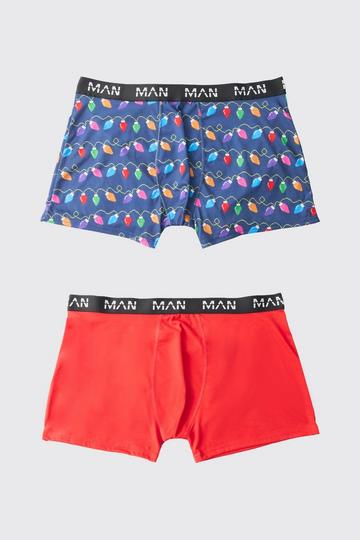 Plus 2 Pack Man Christmas Light Boxers navy