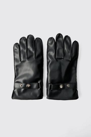 Black Sherpa Lined Faux Leather Gloves