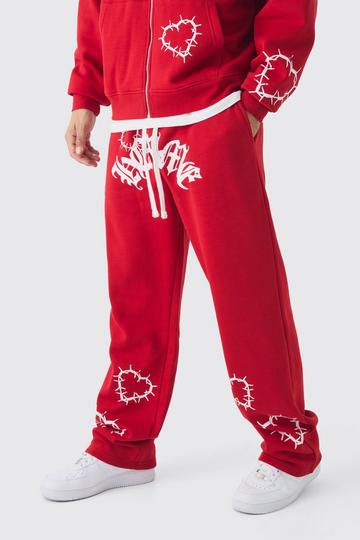 Red Relaxed Double Waistband Heart Print Jogger