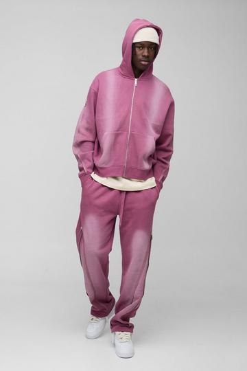 Oversized Boxy Zip Detail Spray Wash Zip Through Tracksuit mauve