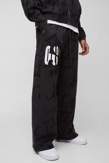 Wide Leg Graffiti Printed Jogger black