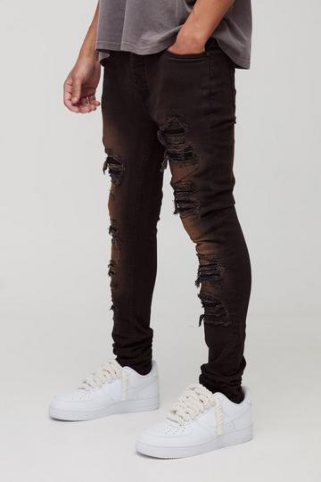 Super Skinny Stretch Biker Rip & Repair Denim Jeans brown