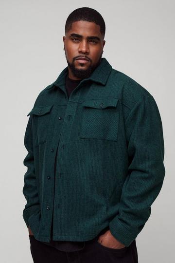 Plus Textured Brushed Overshirt dark green