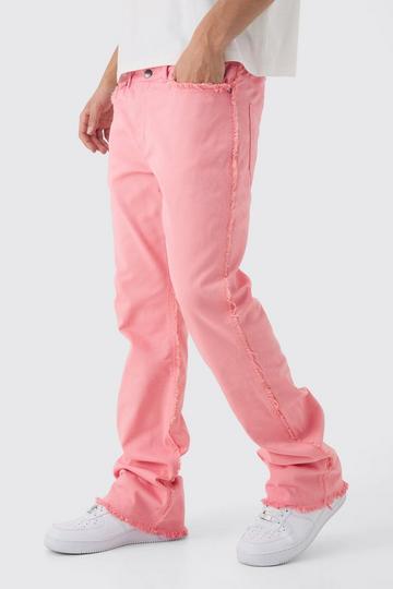 Slim Rigid Flare Stacked Frayed Edge Denim Jeans pink