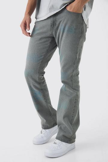 Slim Rigid Flare Contrast Stitch Repair Denim Jeans grey