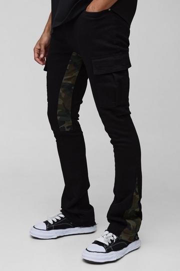 Skinny Stacked Flare Camo Gusset Cargo Trouser black