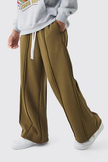 Khaki Extreme Wide Leg Exposed Seam Jogger