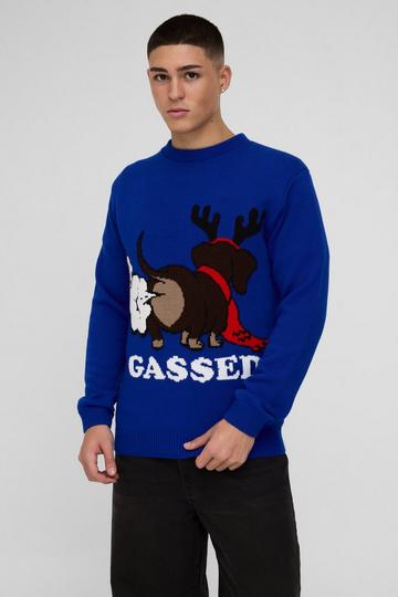 Regular Fit Gassed Christmas Jumper cobalt