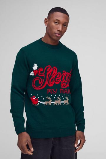 Green Regular Fit Sleigh My Name Christmas Jumper