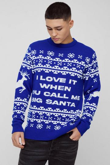 Regular Fit Big Santa Fairisle Christmas Jumper cobalt