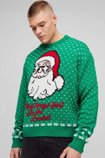 Green Oversized Boxy Santa Christmas Jumper