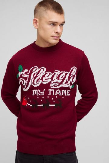 Regular Fit Sleigh My Name Christmas Knitted Jumper red