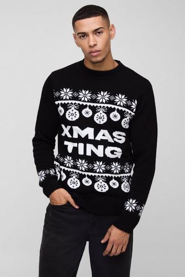 Regular Fit Xmas Ting Fairisle Christmas Jumper black