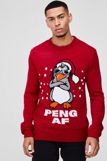 Regular Fit Peng Knitted Christmas Jumper red