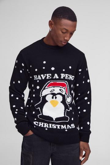 Black Regular Fit Peng All Over Christmas Jumper