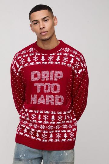 Oversized Drip Too Hard Christmas Jumper red