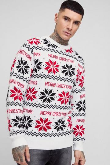 Tall Merry Christmas Fairisle Jumper white