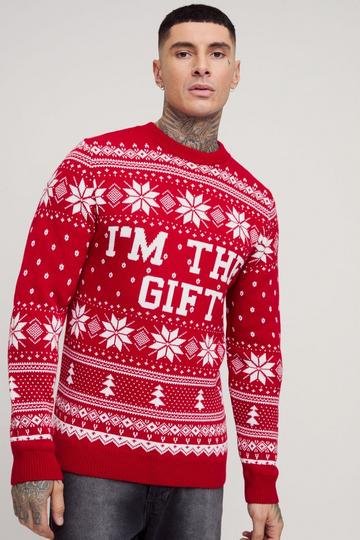 Tall I'm The Gift Christmas Jumper red