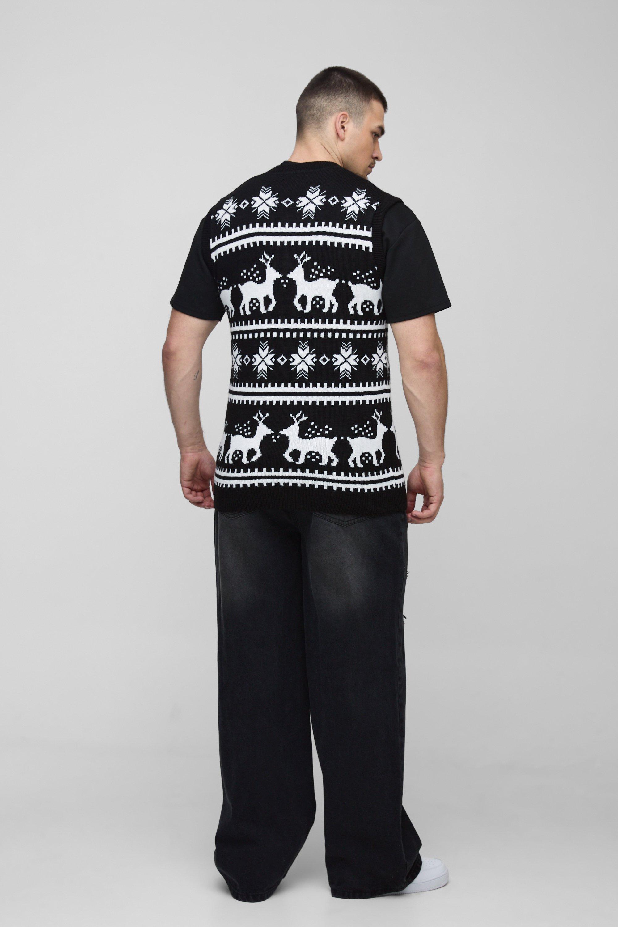 Tall Reindeer Fairisle Christmas V neck Vest boohoo