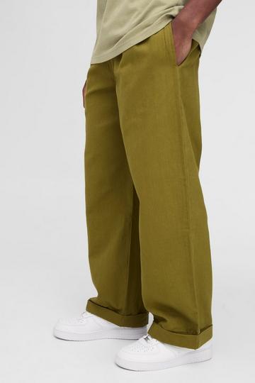 Elasticated Waist Baggy Turn Up Hem Cargo Trousers khaki