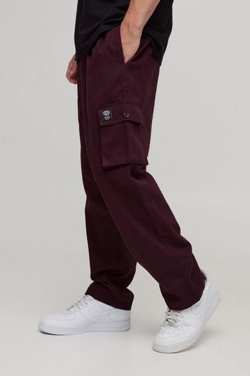 Elasticated Waist Skate Cropped Woven Tab Trousers burgundy