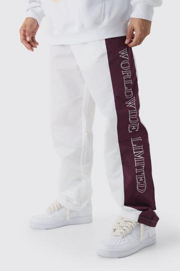 White Elasticated Waist Relaxed Nylon Colour Block Trousers