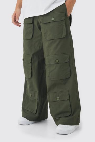 Super Baggy Ripstop Multi Pocket Cargo Trousers khaki