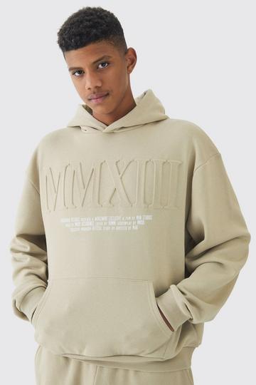 Stone Beige Tall Oversized MMXIII Embossed Hoodie