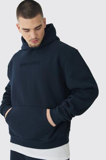 Navy Tall Oversized Worldwide Embossed Hoodie