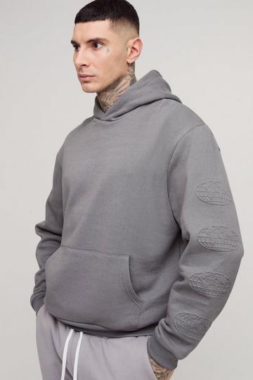 Tall Oversized Boxy WRLDWD Embossed Sleeve Hoodie grey