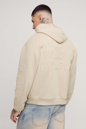 Stone Beige Tall Oversized Boxy WRLDWD Embossed Sleeve Hoodie